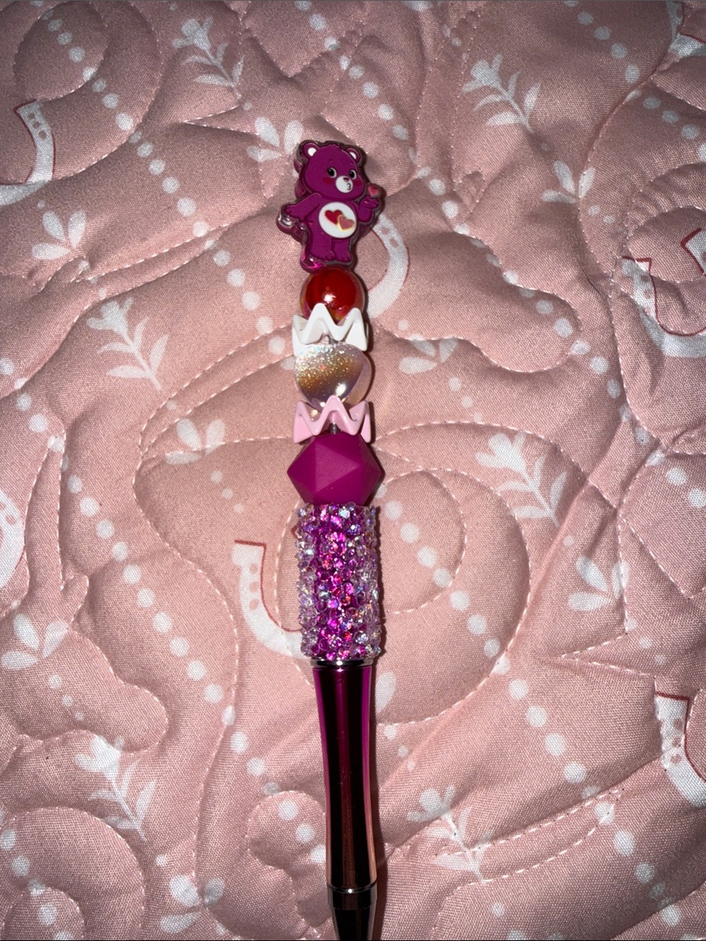 Pink Bear Beaded Kids Pen - Cute Sparkle Accessory